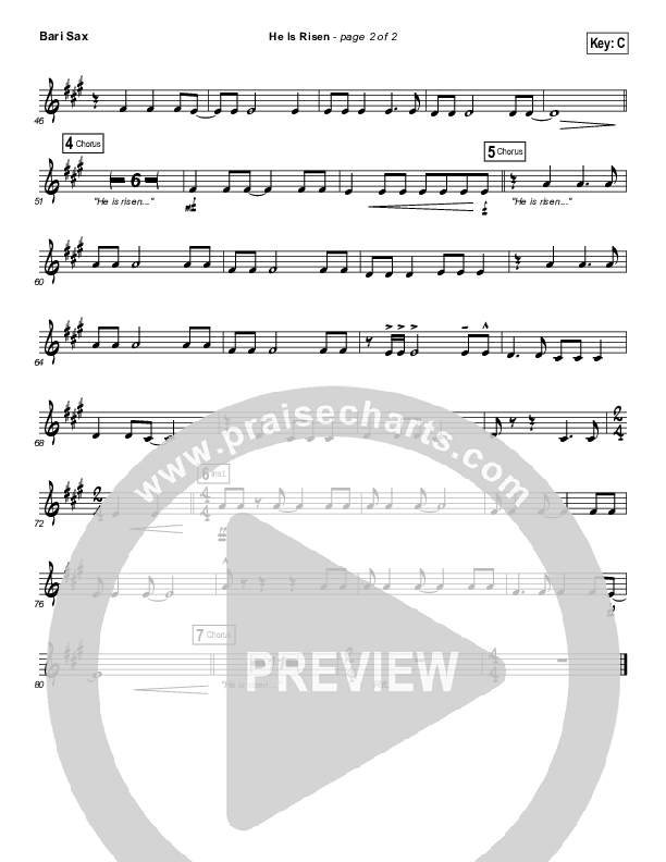 He Is Risen Bari Sax Sheet Music PDF (Paul Baloche) PraiseCharts