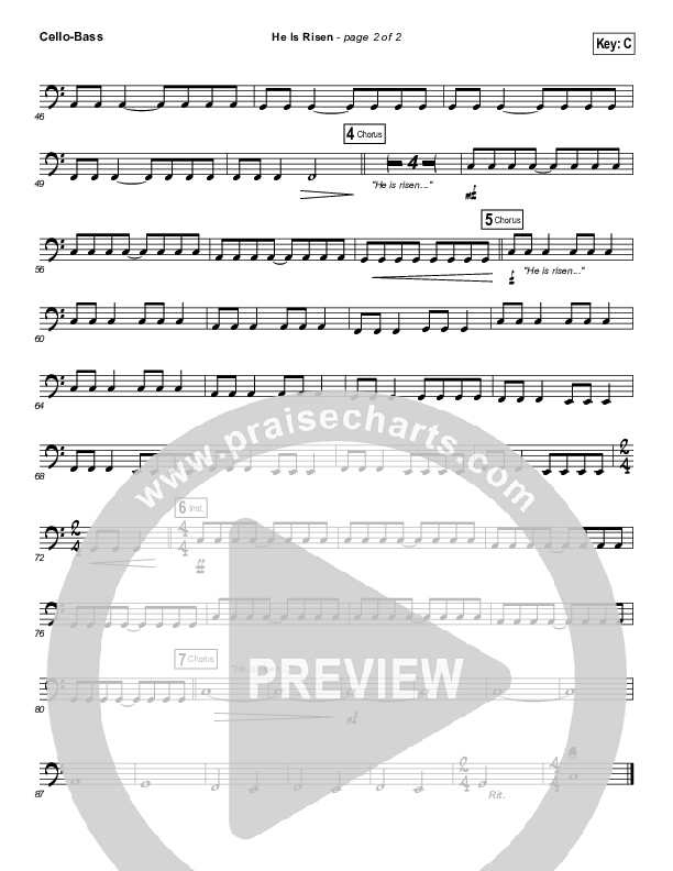 He Is Risen Cello/Bass (Paul Baloche)