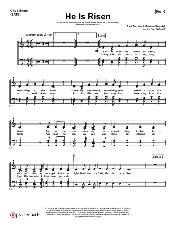 He Is Risen Choir Vocals (SATB) (Paul Baloche)