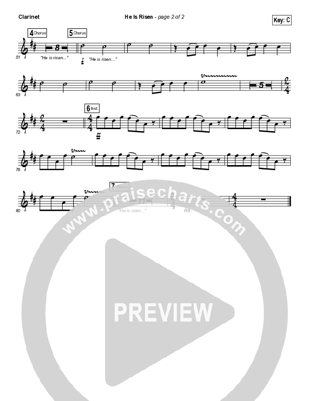 He Is Risen Clarinet (Paul Baloche)