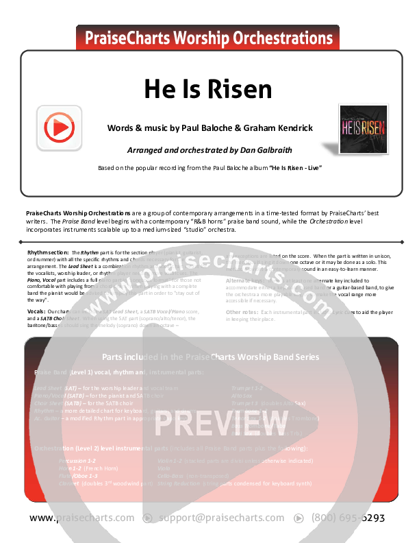 He Is Risen Cover Sheet (Paul Baloche)