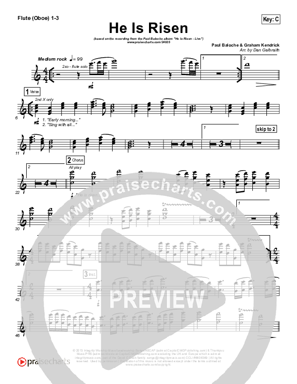 He Is Risen Flute/Oboe 1/2/3 (Paul Baloche)