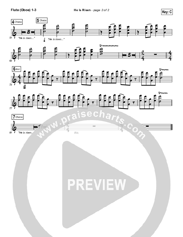 He Is Risen Flute/Oboe 1/2/3 (Paul Baloche)