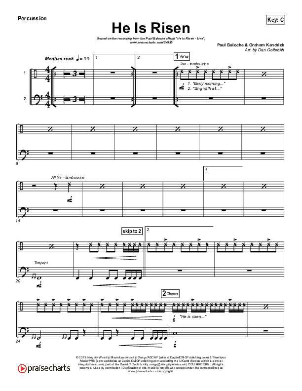 He Is Risen Percussion (Paul Baloche)