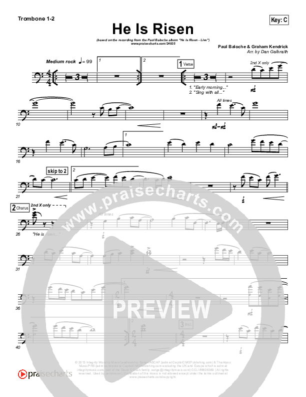He Is Risen Trombone 1/2 (Paul Baloche)