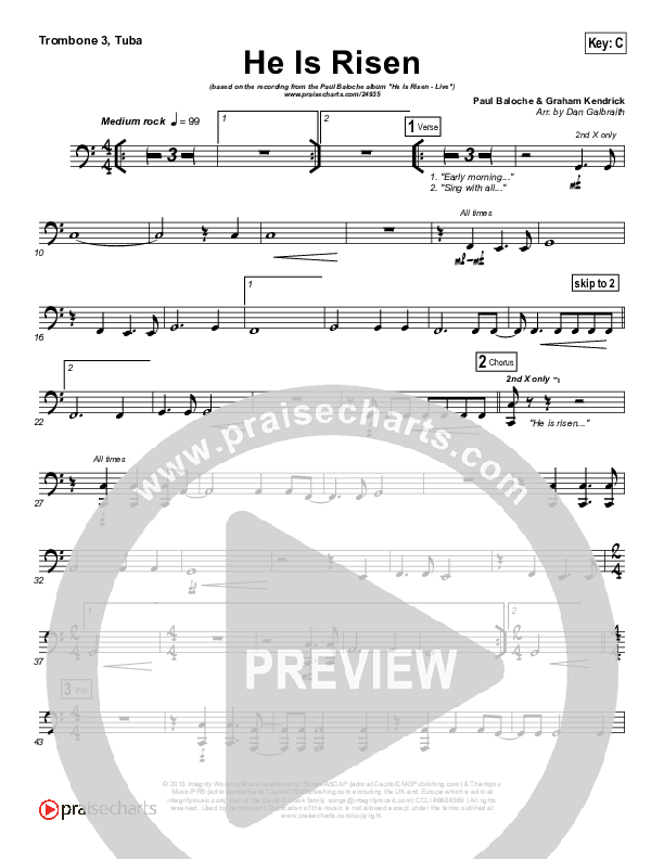 He Is Risen Trombone 3/Tuba (Paul Baloche)