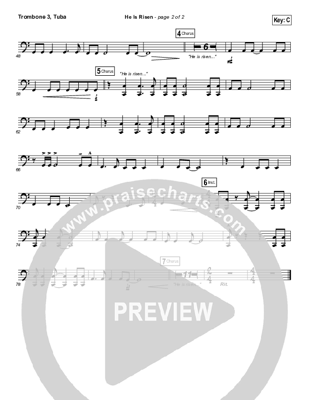 He Is Risen Trombone 3/Tuba (Paul Baloche)