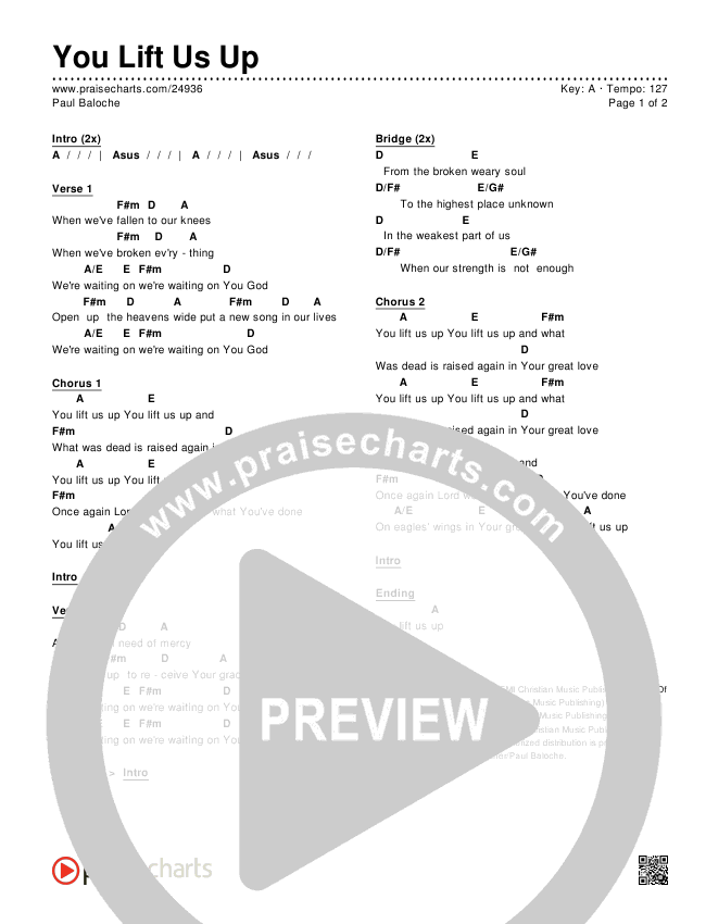 You Lift Us Up Chords & Lyrics (Paul Baloche)