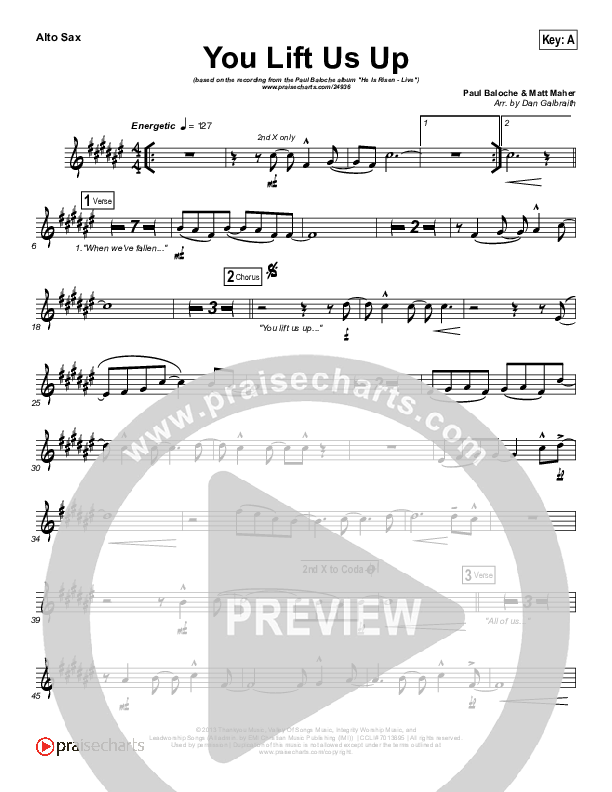 You Lift Us Up Alto Sax (Paul Baloche)