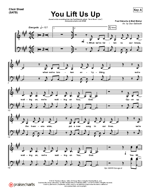 You Lift Us Up Choir Vocals (SATB) (Paul Baloche)