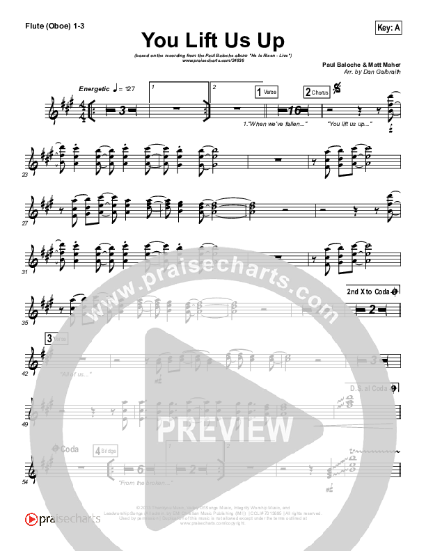 You Lift Us Up Flute/Oboe 1/2/3 (Paul Baloche)