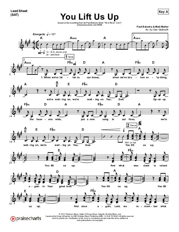 You Lift Us Up Lead Sheet (SAT) (Paul Baloche)