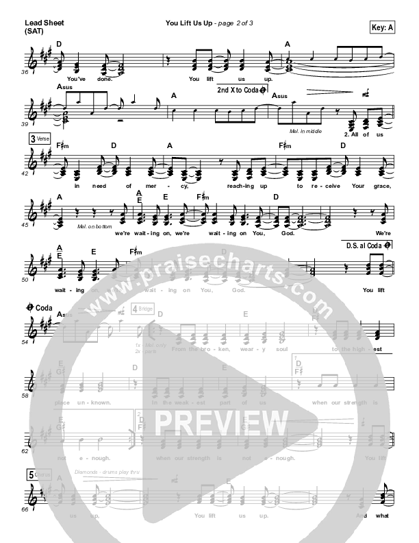 You Lift Us Up Lead Sheet (SAT) (Paul Baloche)