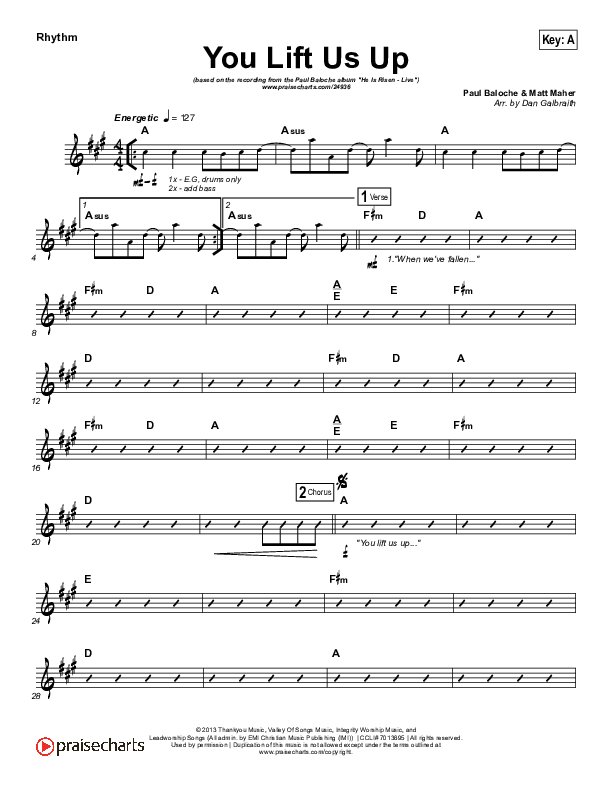 You Lift Us Up Rhythm Chart (Paul Baloche)