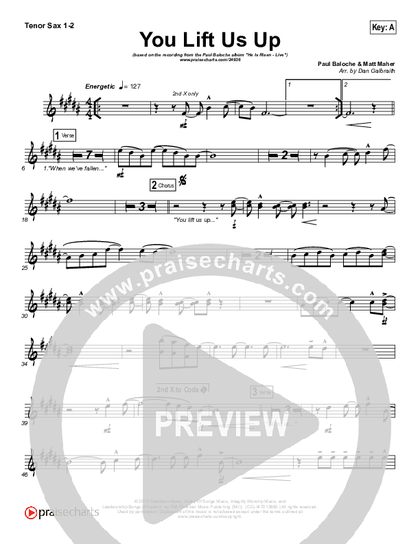 You Lift Us Up Tenor Sax 1/2 (Paul Baloche)