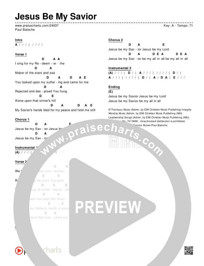 Jesus Be My Savior Chords & Lyrics (Paul Baloche)
