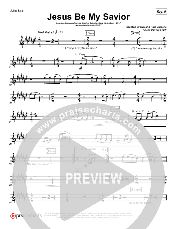 Jesus Be My Savior Alto Sax (Paul Baloche)