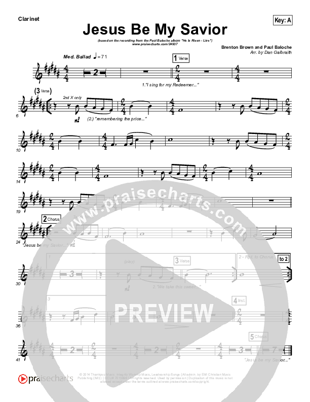 Jesus Be My Savior Clarinet (Paul Baloche)