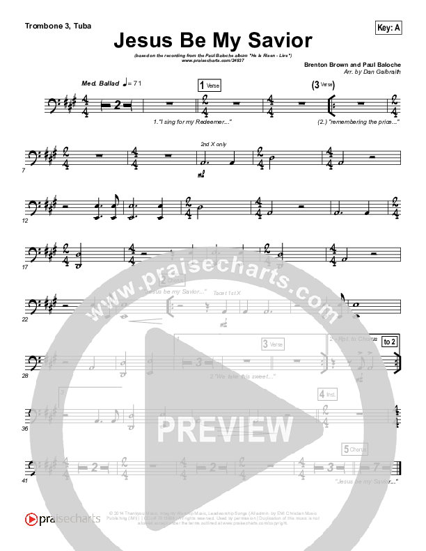 Jesus Be My Savior Trombone 3/Tuba (Paul Baloche)