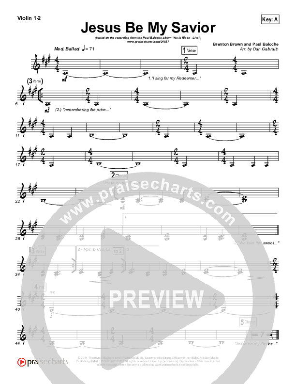 Jesus Be My Savior Violin 1/2 (Paul Baloche)