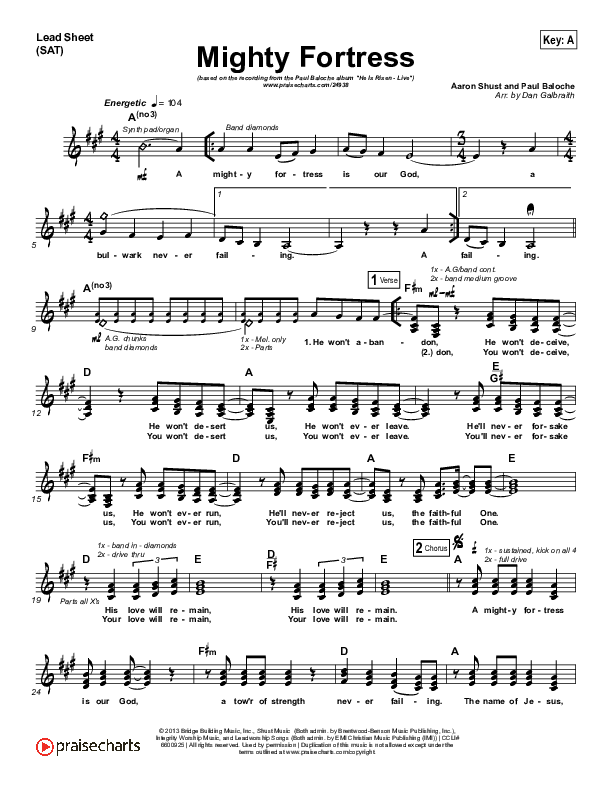 Mighty Fortress Lead Sheet (SAT) (Paul Baloche)