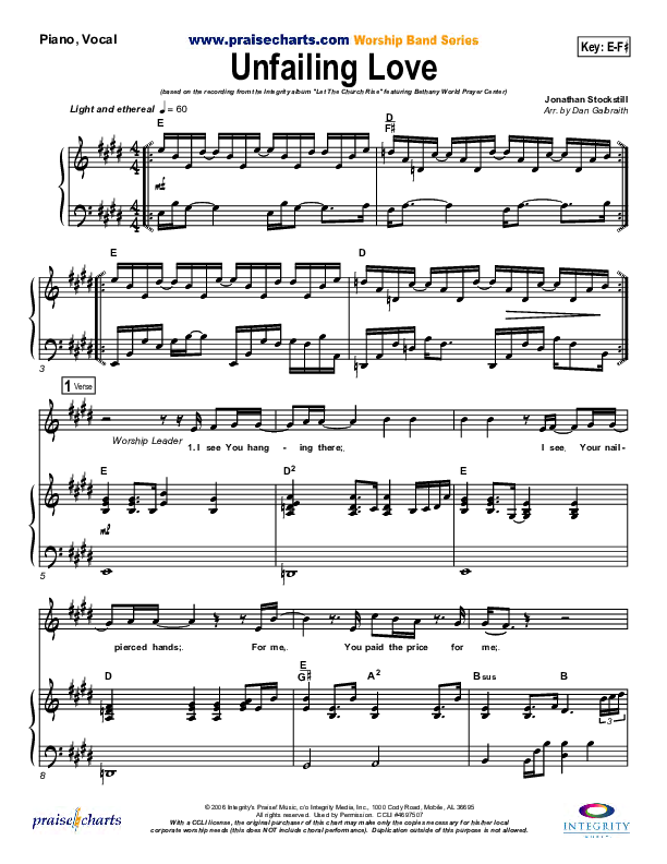 Unfailing Love Piano/Vocal & Lead (Bethany Music / Jonathan Stockstill)