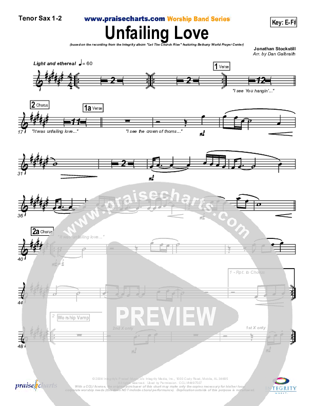 Unfailing Love Tenor Sax 1/2 (Bethany Music / Jonathan Stockstill)