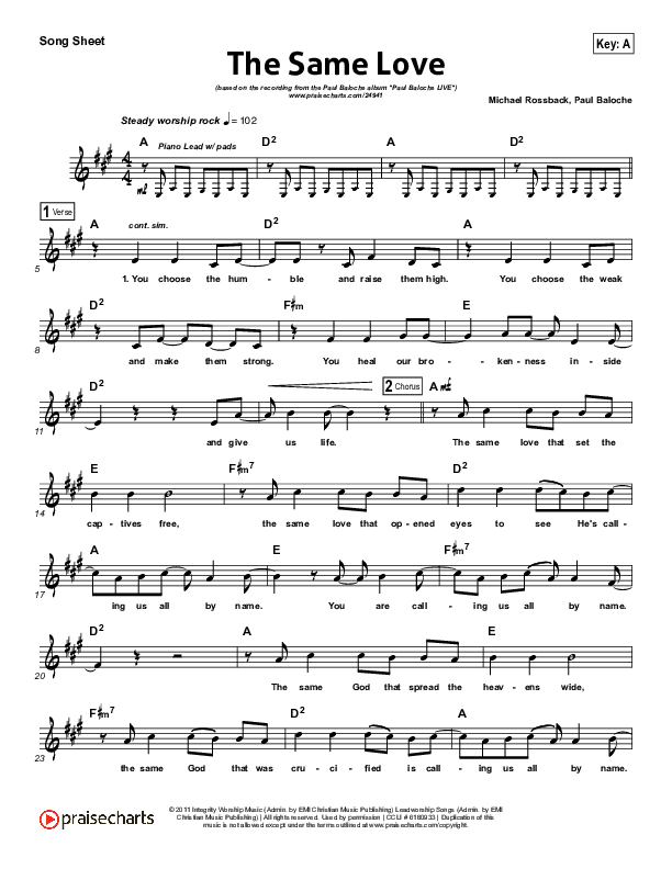 The Same Love Sheet Music PDF (Paul Baloche) PraiseCharts
