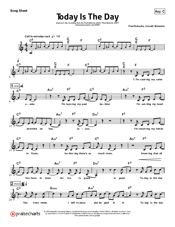 Today Is The Day Lead Sheet (Paul Baloche)