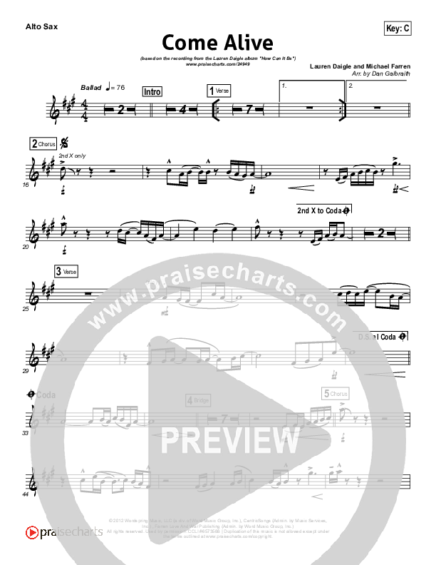 Come Alive (Dry Bones) Alto Sax (Lauren Daigle)