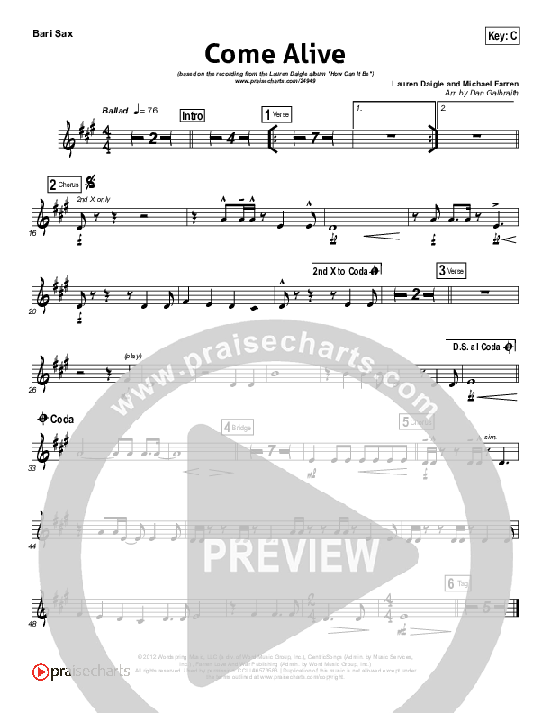 Come Alive (Dry Bones) Bari Sax (Lauren Daigle)