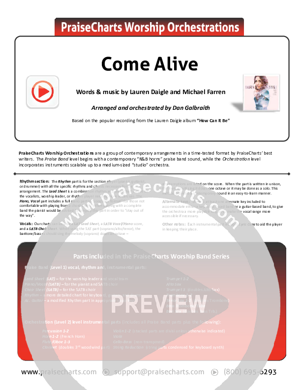 Come Alive (Dry Bones) Cover Sheet (Lauren Daigle)