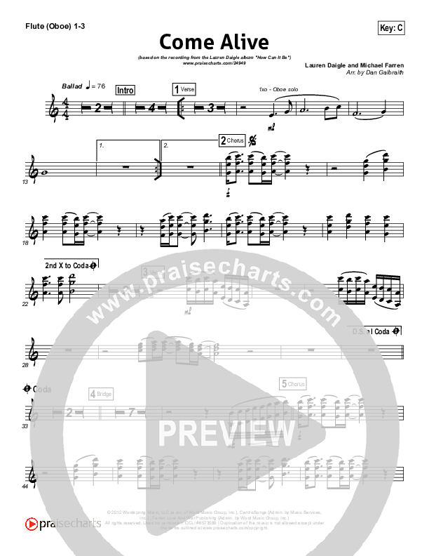 Come Alive (Dry Bones) Flute/Oboe 1/2/3 (Lauren Daigle)