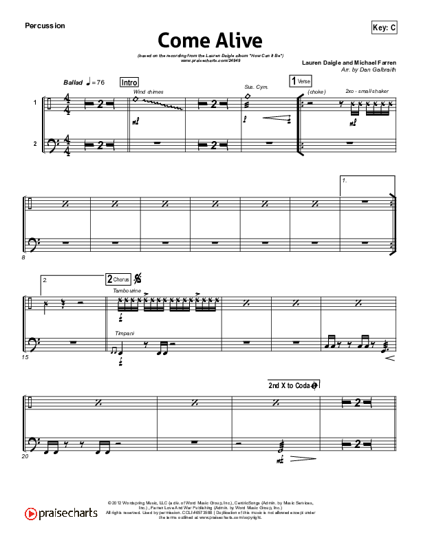 Come Alive (Dry Bones) Percussion (Lauren Daigle)
