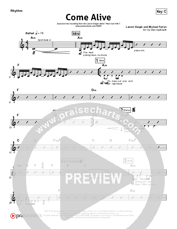 Come Alive (Dry Bones) Rhythm Chart (Lauren Daigle)
