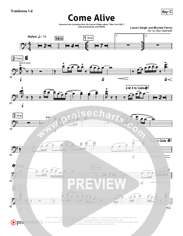 Come Alive (Dry Bones) Trombone 1/2 (Lauren Daigle)