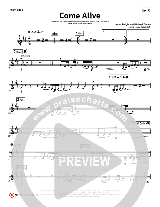 Come Alive (Dry Bones) Trumpet 3 (Lauren Daigle)