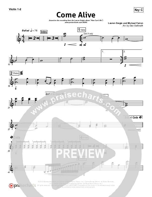 Come Alive (Dry Bones) Violin 1/2 (Lauren Daigle)