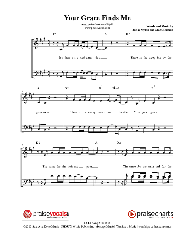 Your Grace Finds Me Lead Sheet (PraiseVocals)