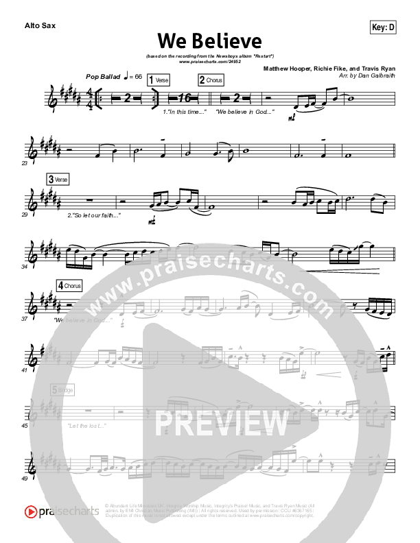 We Believe Alto Sax (Newsboys)