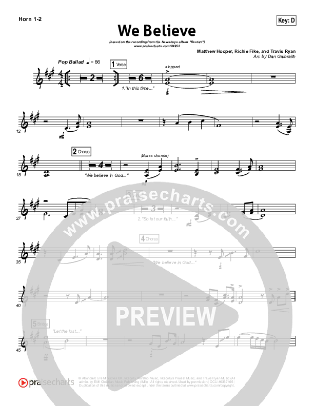 We Believe French Horn 1/2 (Newsboys)