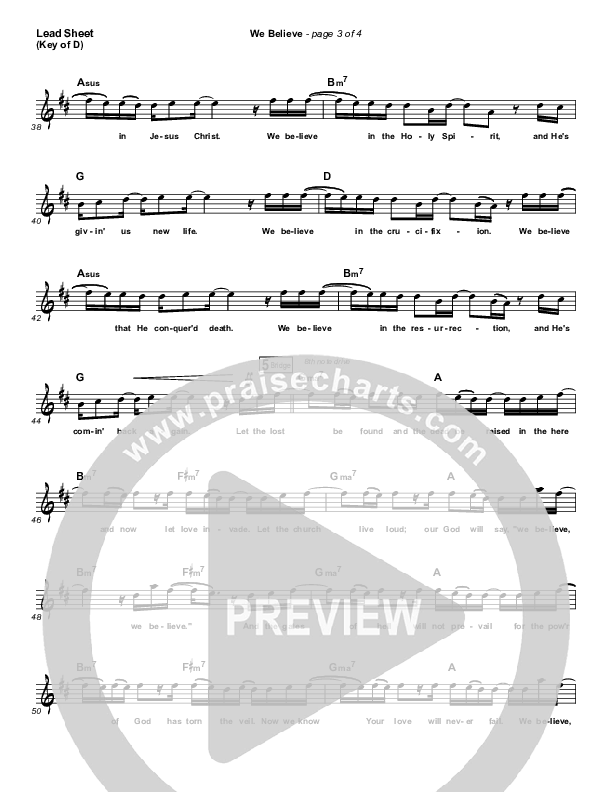 We Believe Lead Sheet (Melody) (Newsboys)