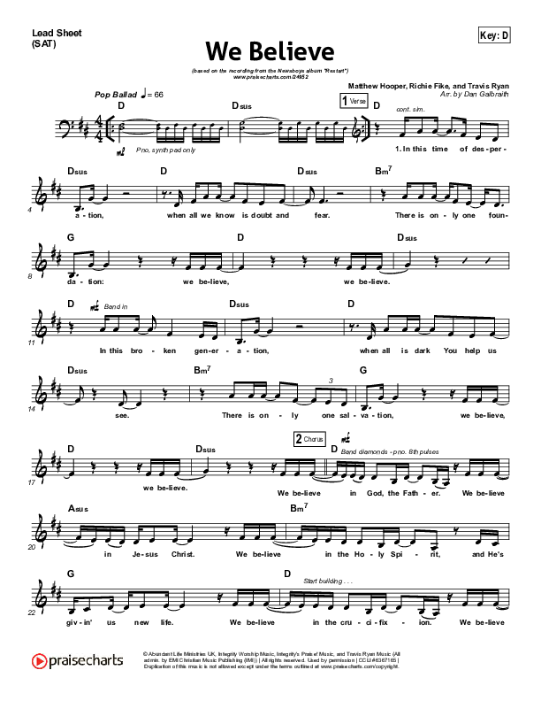 We Believe Lead Sheet (SAT) (Newsboys)