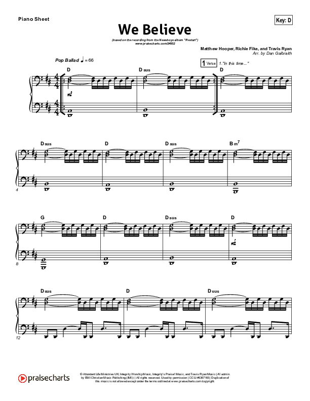 We Believe Piano Sheet (Newsboys)