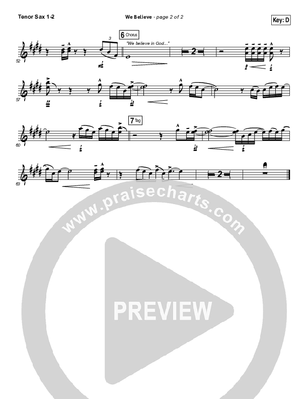 We Believe Tenor Sax 1/2 (Newsboys)