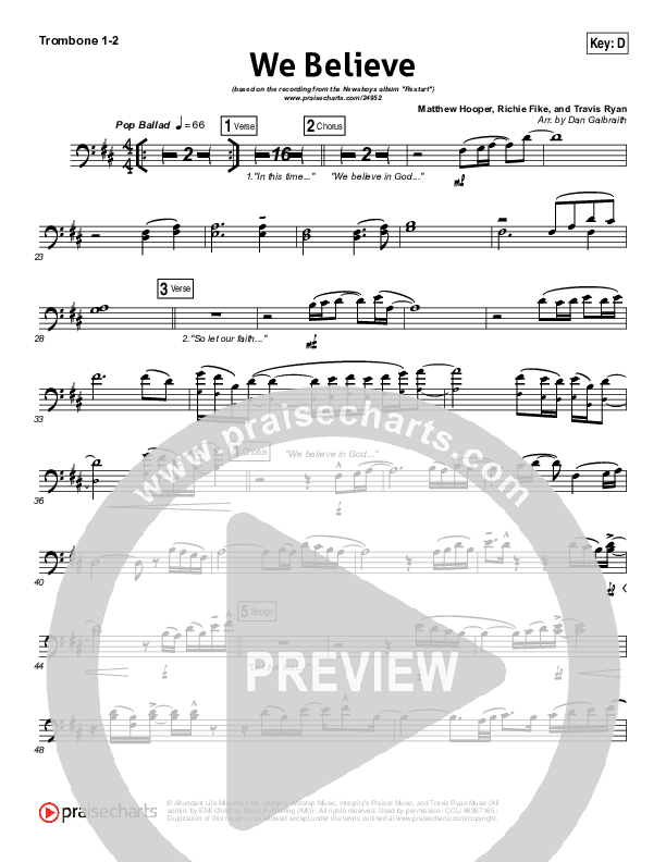 We Believe Trombone 1/2 (Newsboys)