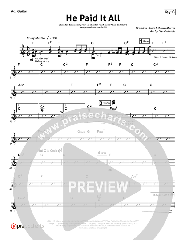 He Paid It All Rhythm Chart (Brandon Heath)