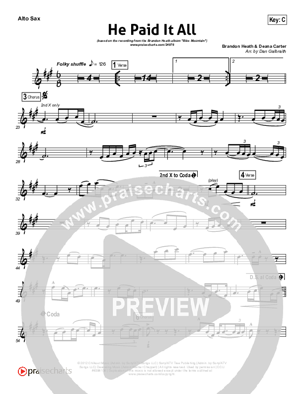 He Paid It All Alto Sax (Brandon Heath)