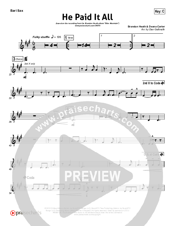 He Paid It All Bari Sax (Brandon Heath)
