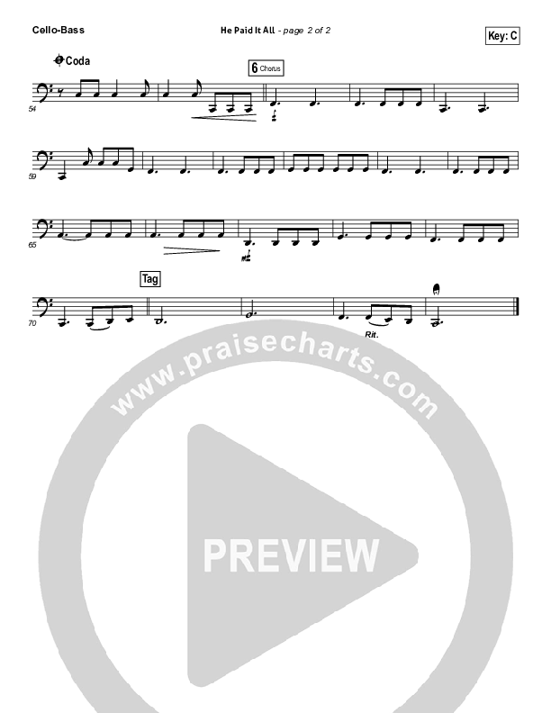 He Paid It All Cello/Bass (Brandon Heath)